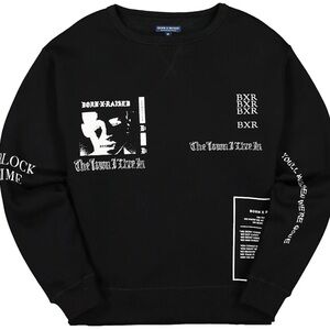 BORN X RAISED Black Eugene Graphic Logo Crewneck Sweatshirt, M